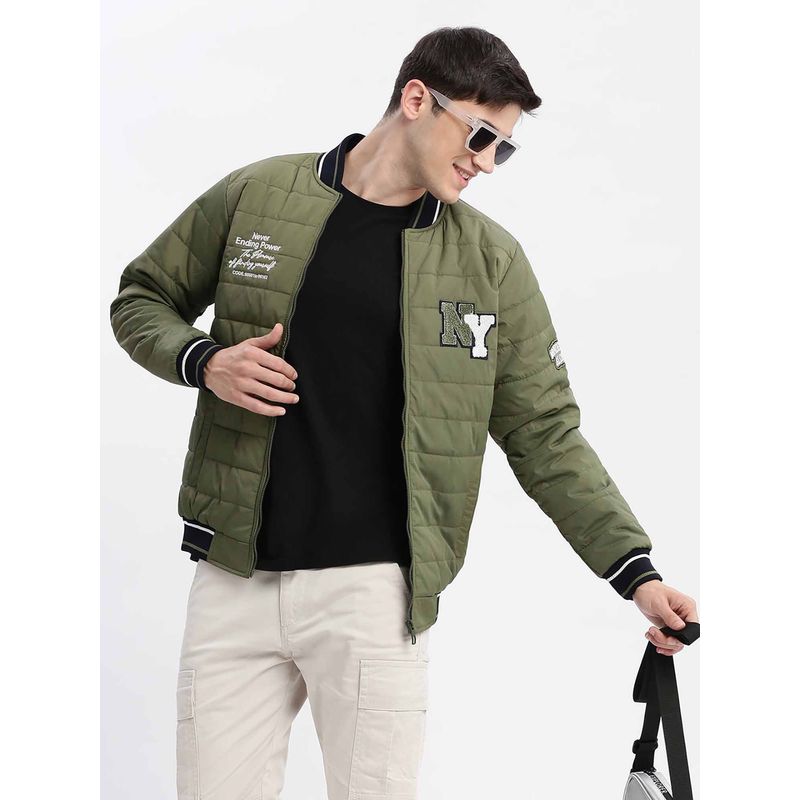SHOWOFF Typography Olive Puffer Jacket (S)