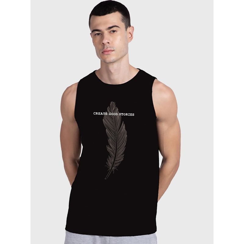 Bewakoof Men's Black Create Good Stories Graphic Printed Vest (L)