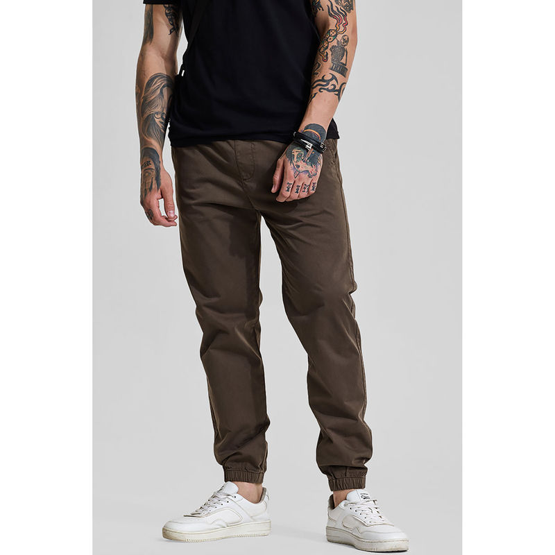 Snitch Dark Brown Slim Fit Joggers (36)