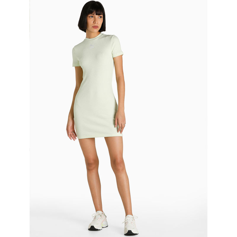 Puma Classics Ribbed Women Green T-shirt Dress (XL)