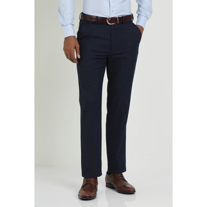 Allen Solly Men Navy Blue Regular Fit Check Formal Trouser (34)