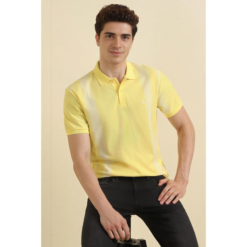 Allen Solly Men Yellow Stripe Polo Neck T-shirt (XL)