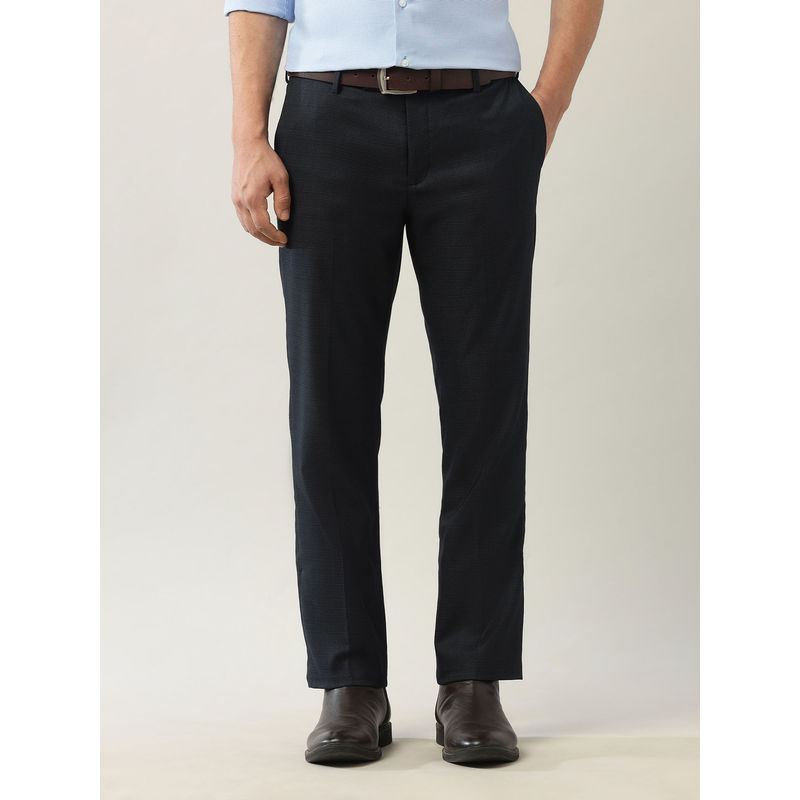 Arrow Navy Blue Solid Tapered Fit Trouser (34)