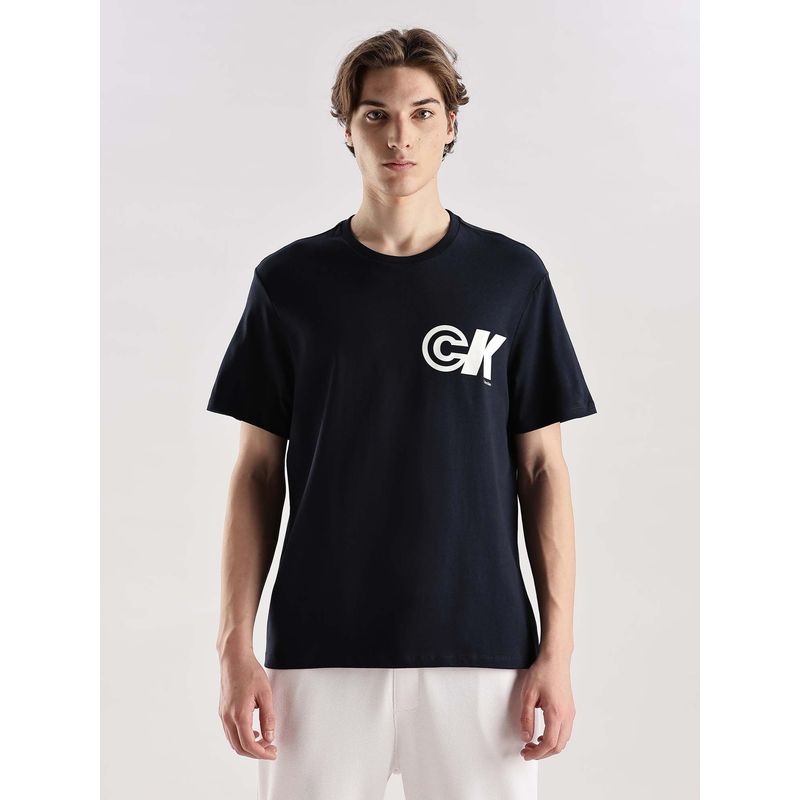 Calvin Klein Navy Blue Logo Relaxed Fit Cotton T Shirt (S)