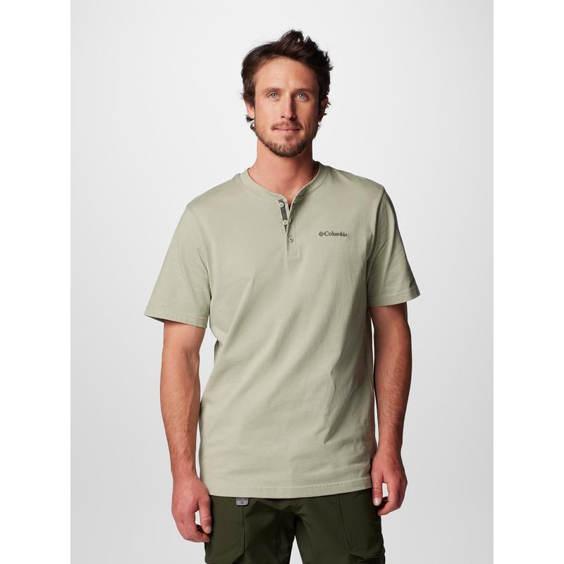 Columbia Men Green Omni Shade Land roamer Short Sleeve Henley Neck T-Shirt (L)