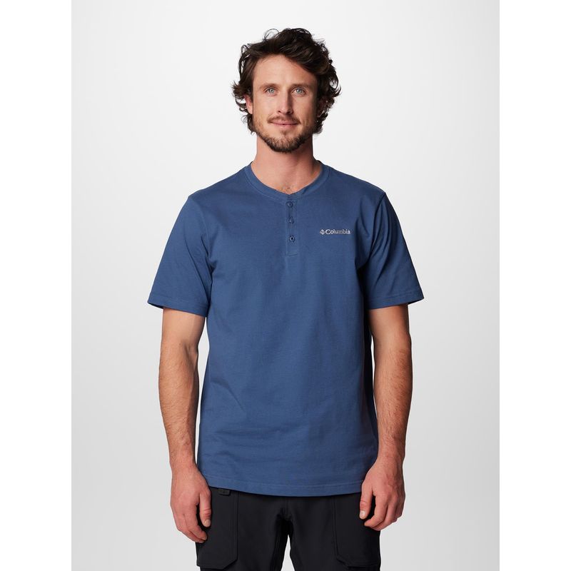 Columbia Men Blue Omni Shade Land roamer Short Sleeve Henley Neck T-Shirt (2XL)
