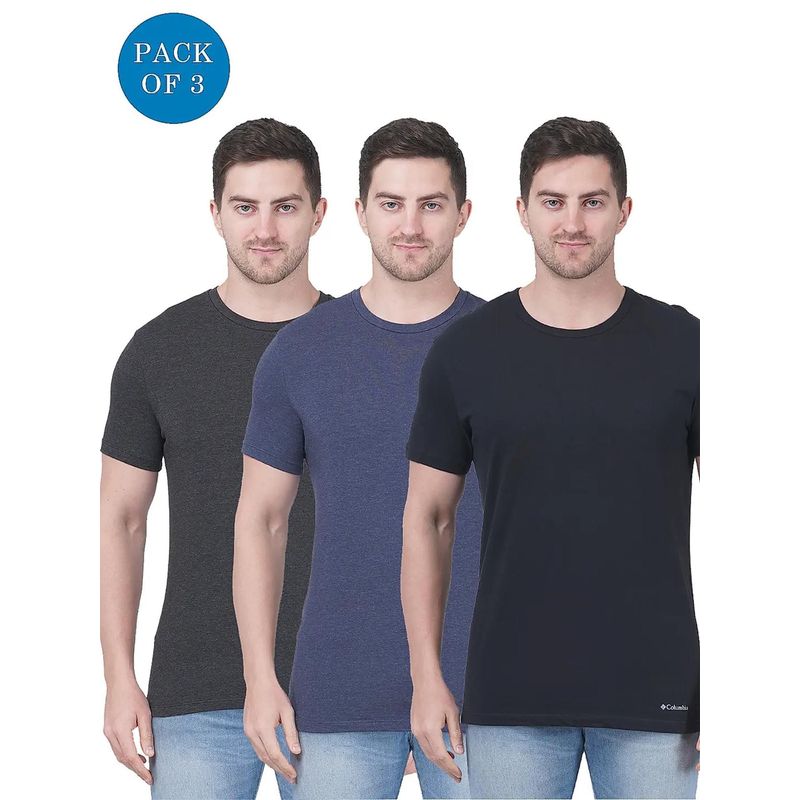 Columbia Men Multicolor Cotton Stretch Round Neck T-Shirt (Pack of 3) (2XL)