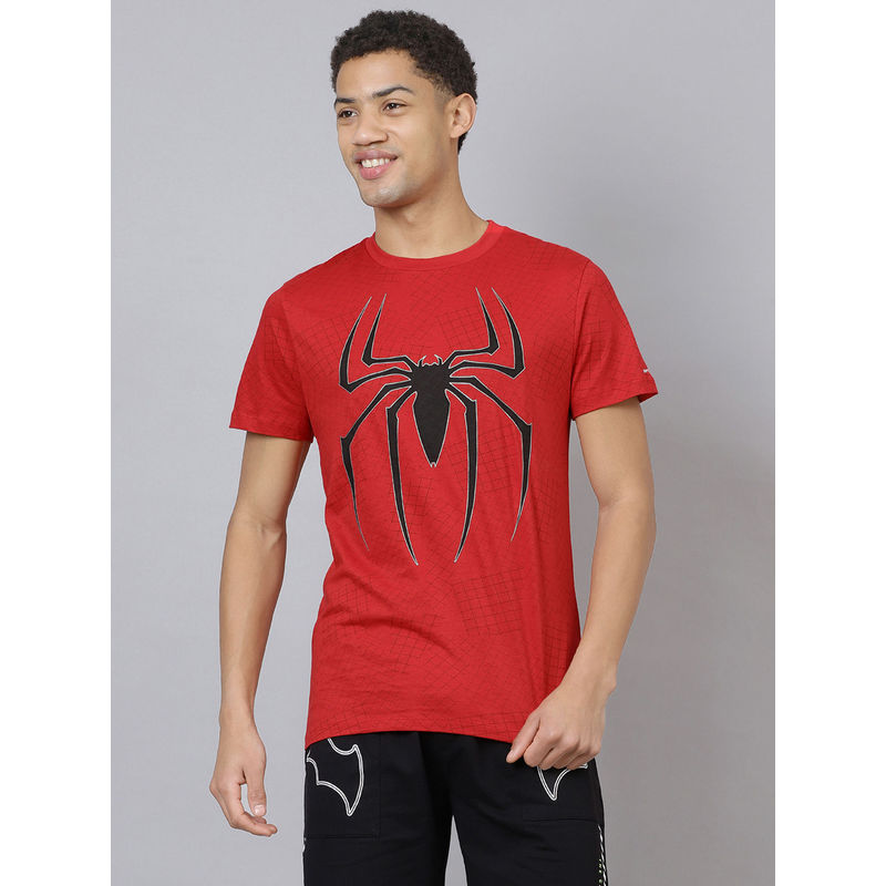 Free Authority Official Spiderman Graphic Printed Men Red Regular Fit T-Shirt for Young Men (S)