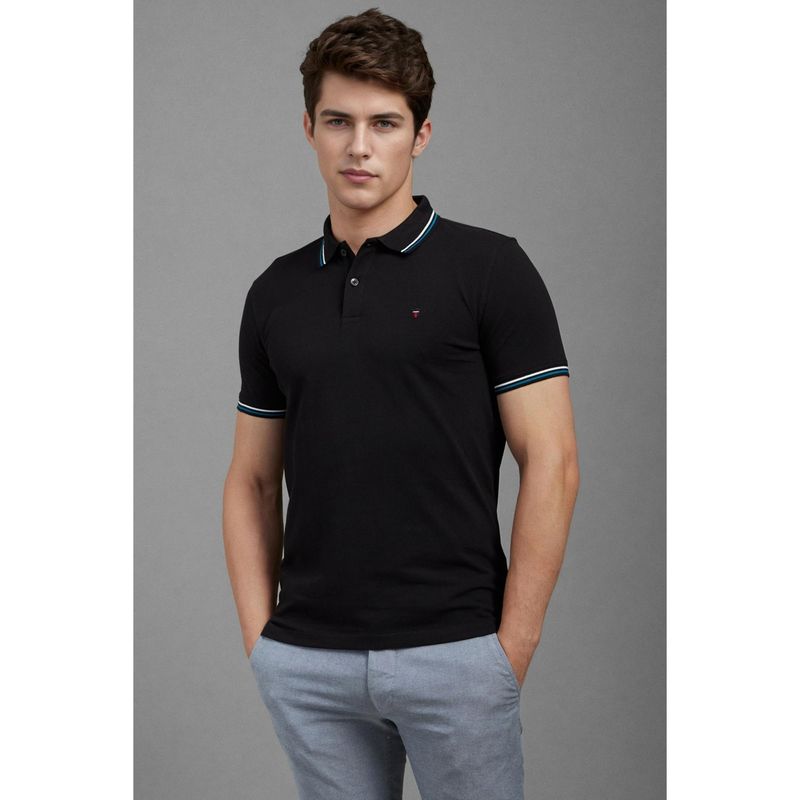 Louis Philippe Men Black Polo Neck T-shirt (S)