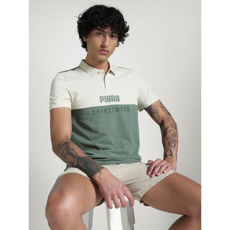 Puma Green Ess Block Men's Colorblock Polo T-shirt (S)