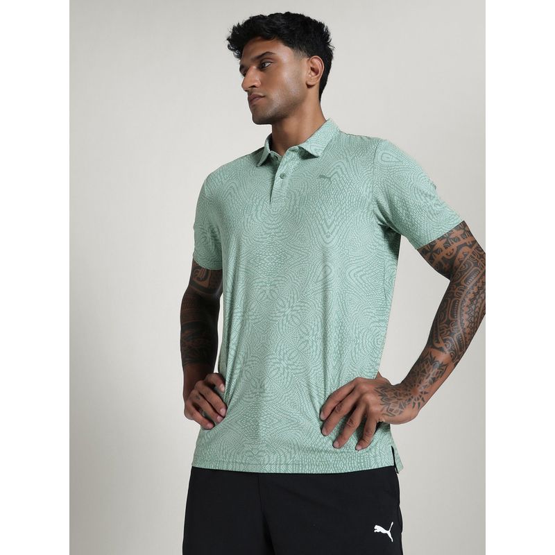Puma Green Cloud Spun Men's Training Printed Polo T-Shirt (S)