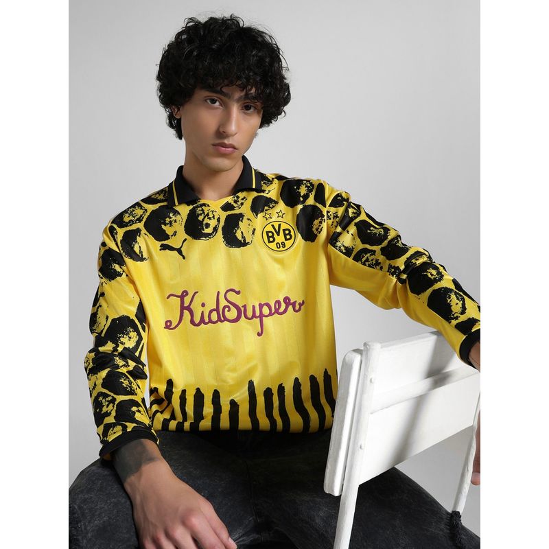Puma Yellow super Bvb Long Sleeve Men's Retro Polo T-shirt (XL)