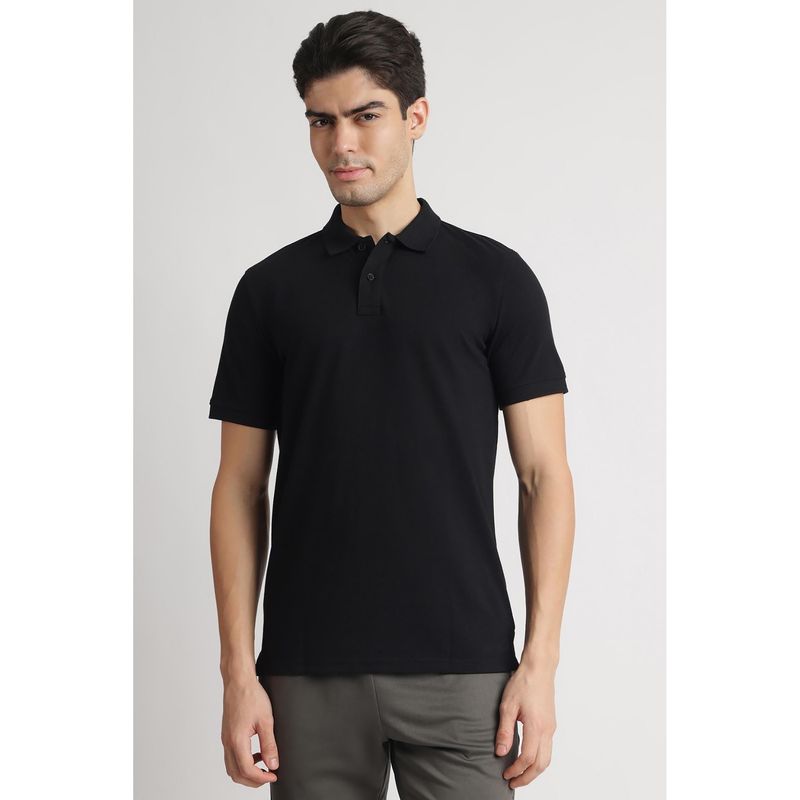 Reebok Men Black Collar Neck Polo T-Shirt (XS)