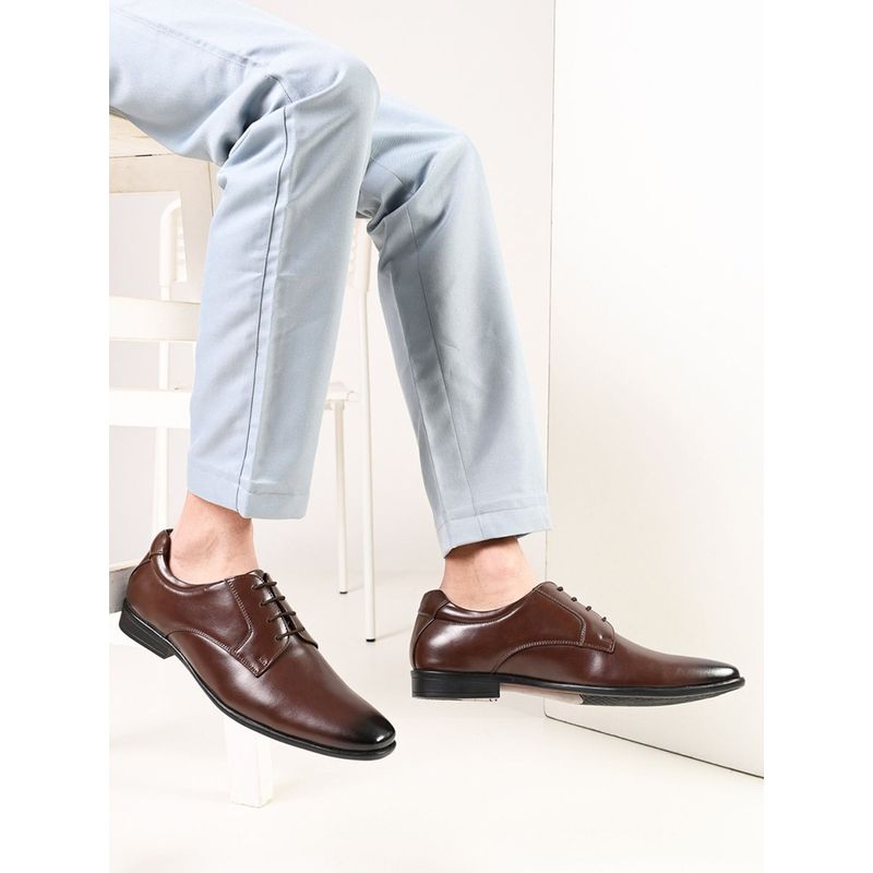 Styli Men Faux Leather Brown Formal Lace Up Derbies (UK 8)