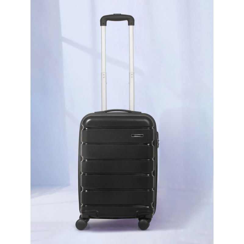 Teakwood Unisex Black Solid Hard Sided Medium Size Trolley Bag (M)