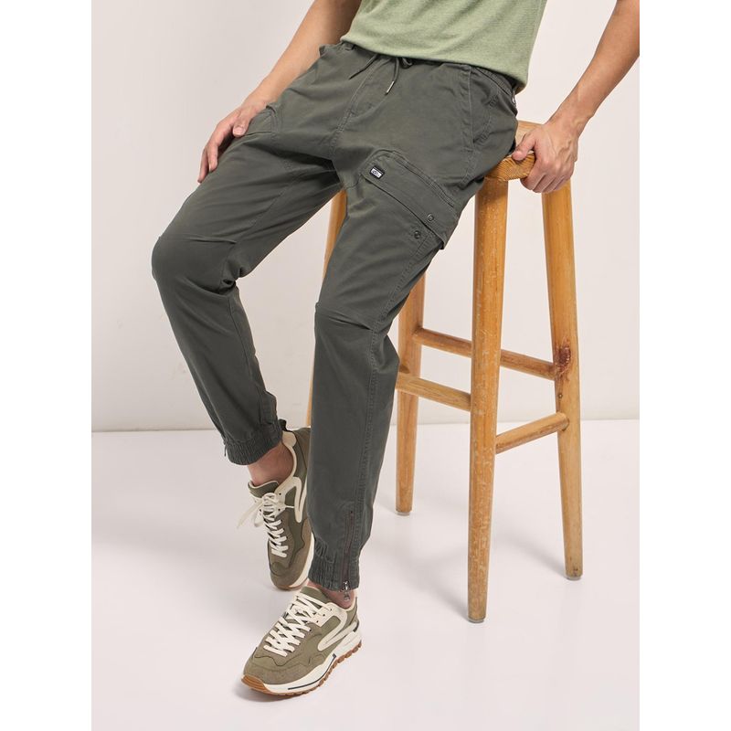 THE BEAR HOUSE Mens Grey Relaxed Fit Solid Cotton Joggers (M)