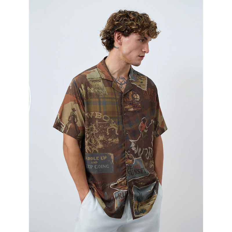 The Souled Store Originals Summer: Cowboy Holiday Brown Shirt (XL)