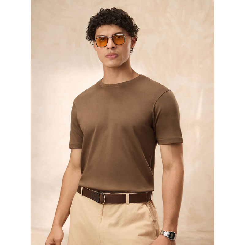 The Souled Store Supima: Dusky Mocha Brown T-Shirt (M)