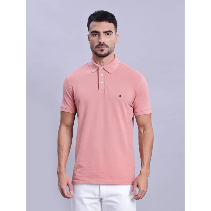 Tommy Hilfiger Men Pink Solid Polo T-Shirt (S)