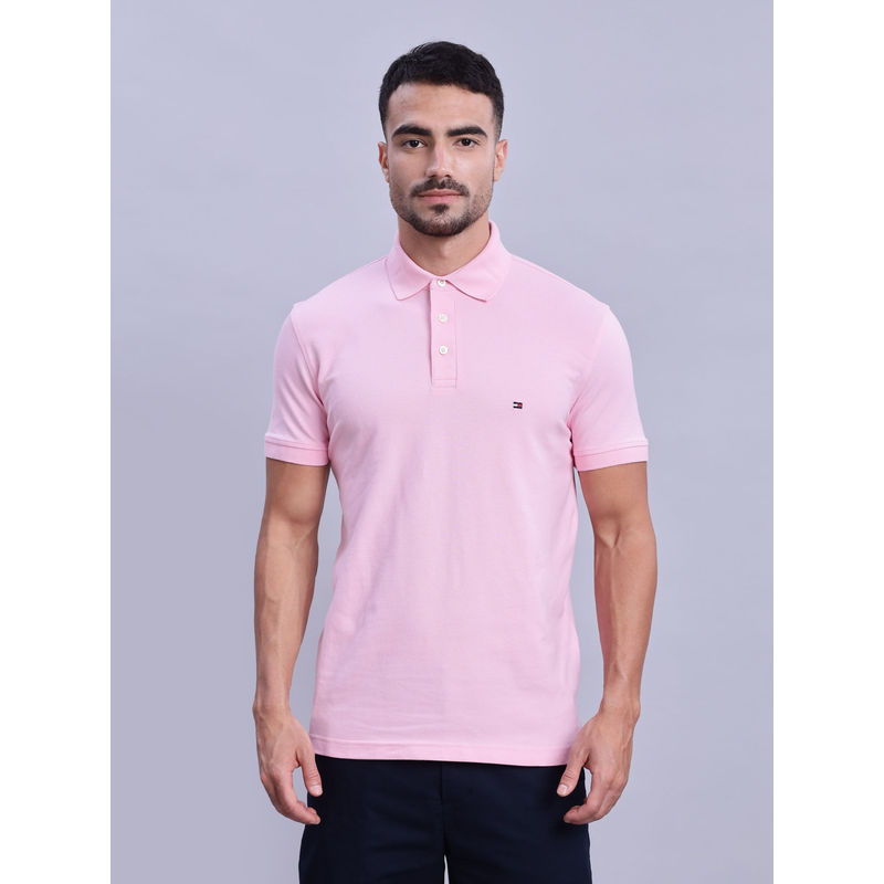 Tommy Hilfiger Men Pink Solid Polo T-Shirt (M)