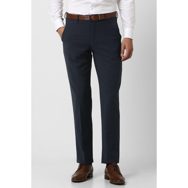 Van Heusen Men Navy Blue Solid Regular Fit Trouser (34)
