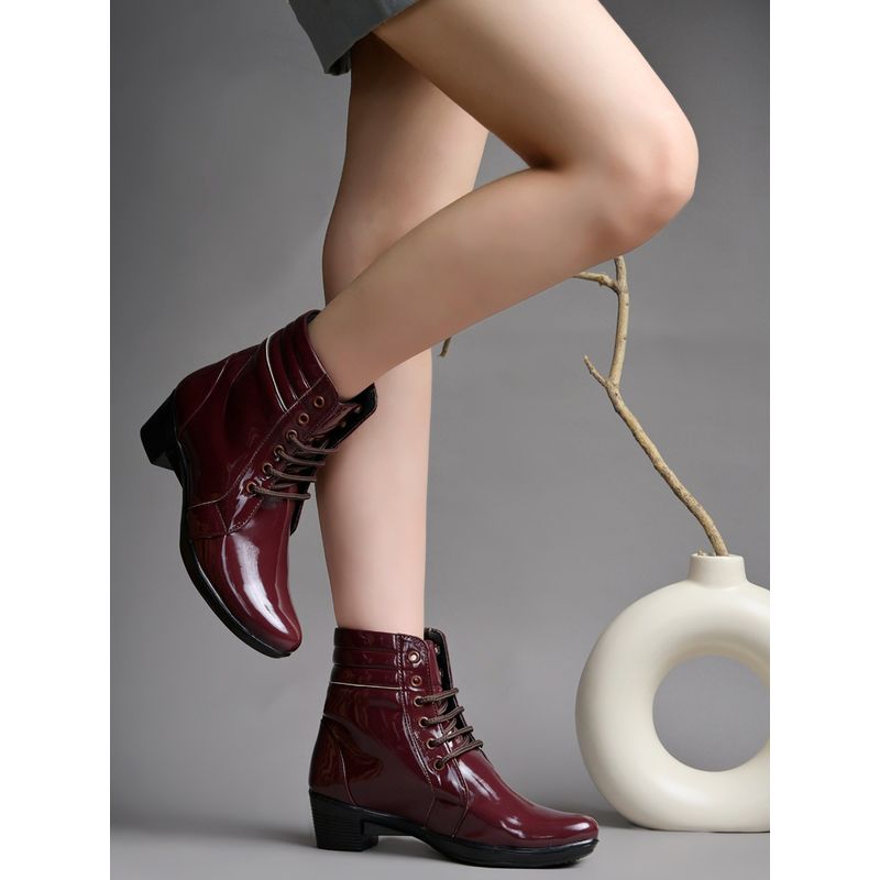 Shoetopia Cherry Patent Leather Lace-Up Casual Boots (EURO 39)