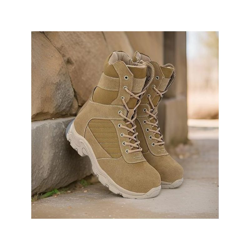 HARRYKSON LONDON Men Casual Boots with Side Zip Suede Leather - Beige (UK 6)