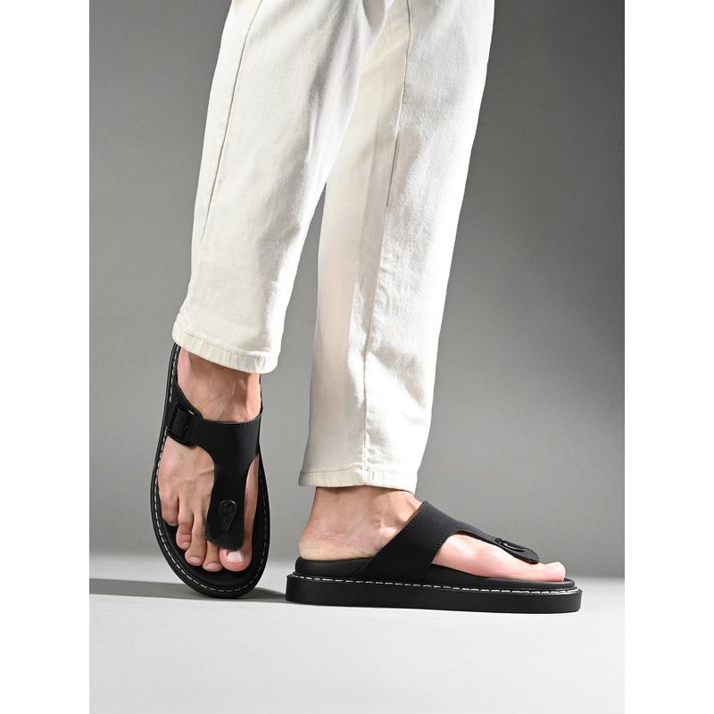 Louis Stitch Black Lightweight T-Strap Slip-On Sandal with PU Cushion Sole (UK 8)