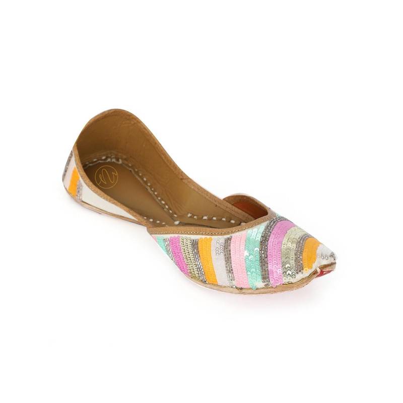 NR BY NIDHI RATHI Shimmery Multi-Color Handcrafted Leather Ethnic Juttis (EURO 36)