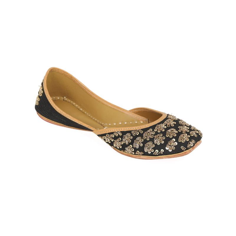 NR BY NIDHI RATHI Black Golden Handcrafted Leather Ethnic Juttis (EURO 36)