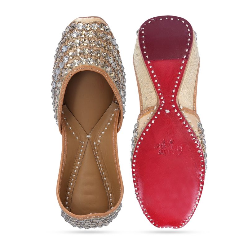 NR BY NIDHI RATHI Golden Glitter Handcrafted Leather Ethnic Juttis for Women (EURO 36)