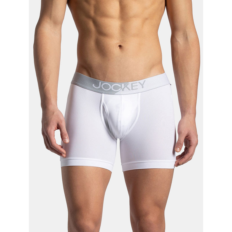 Jockey MM06 Men Microfiber Mesh Elastane Active Wear Boxer Brief - White (XL)
