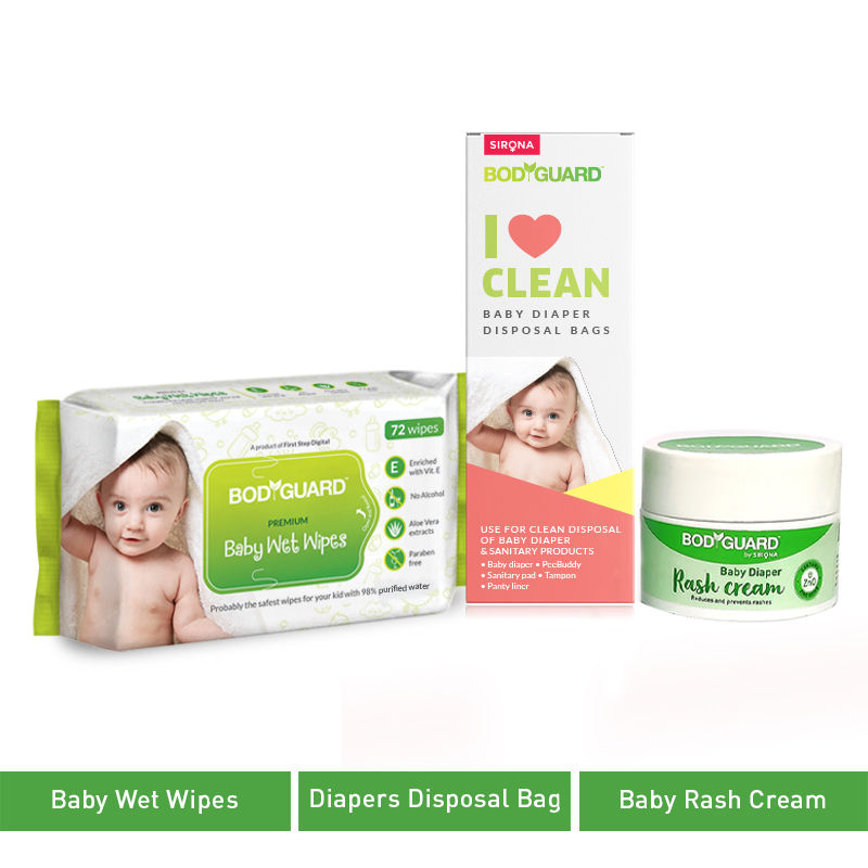 Bodyguard Baby Diaper Rash Cream With Sanitary Disposal Bags And Baby
