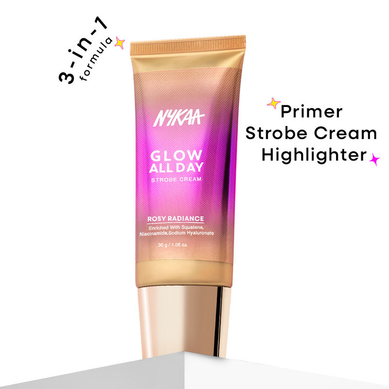 Nykaa Glow All Day Illuminating Strobe Cream + Moisturising Primer + Highlighter - Rosy Radiance