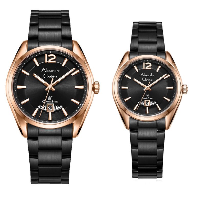 Buy Alexandre Christie AC 8679 MDLD Classic Steel Watch For Couple Black Rose Gold M Online