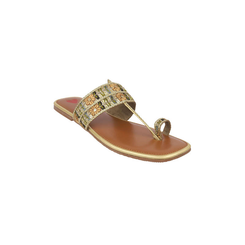 Metro Women Gold Festive Kolhapuris (EURO 37)
