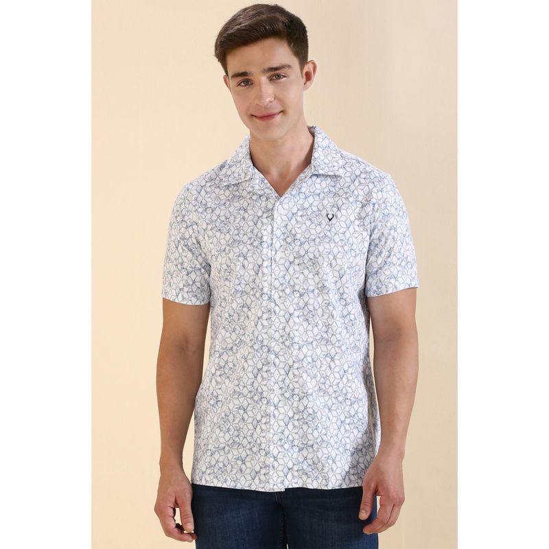 Allen Solly Men White Custom Fit Print Half Sleeves Casual Shirts (38)