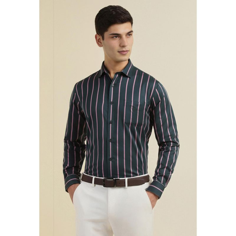 Allen Solly Men Green Slim Fit Stripes Full Sleeves Formal Shirts (39)