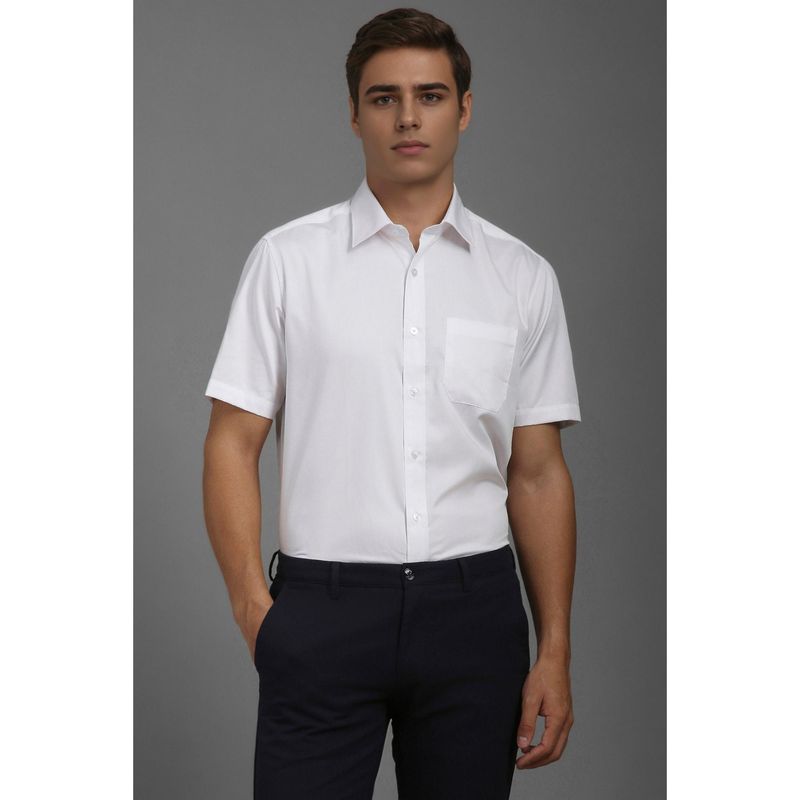 Louis Philippe Men White Classic Fit Solid Half Sleeves Formal Shirt (39)