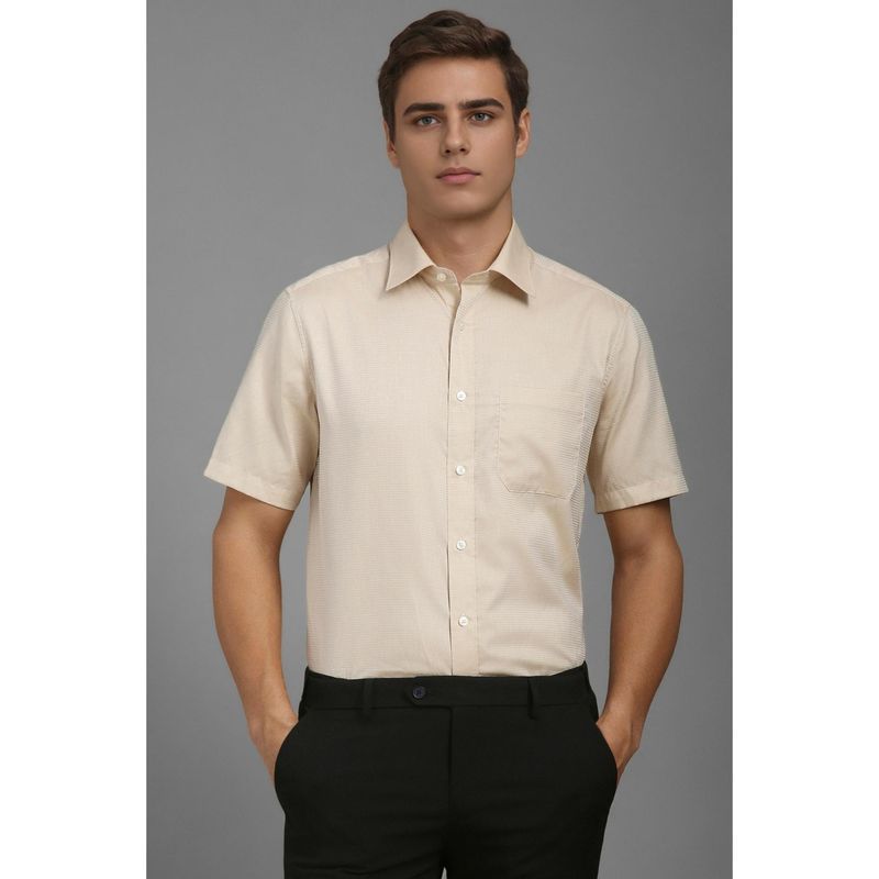 Louis Philippe Men Beige Classic Fit Textured Half Sleeves Formal Shirt (42)
