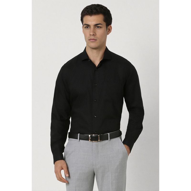 Van Heusen Men Black Regular Fit Solid Full Sleeves Formal Shirt (38)