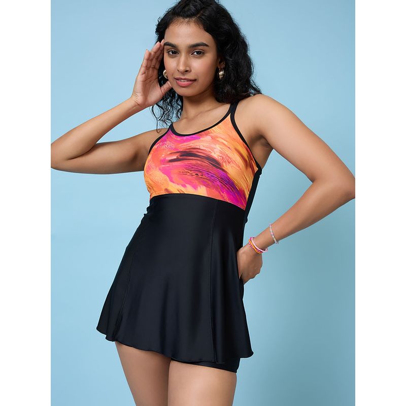 LYCOT Women Black Swim Dress with Attached Shorts (S)