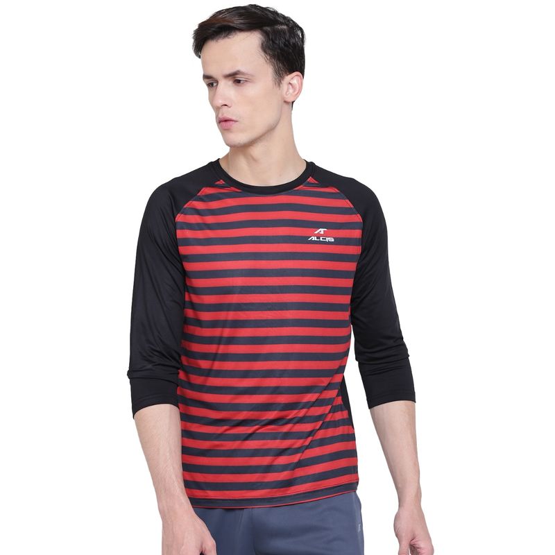 Alcis Men Multi Color Stripes Round Neck T Shirt (L)