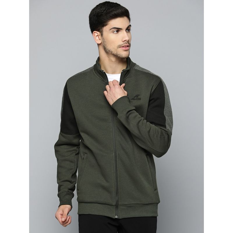 Alcis Men Colorblock Running Open Front Jacket Olive (L)