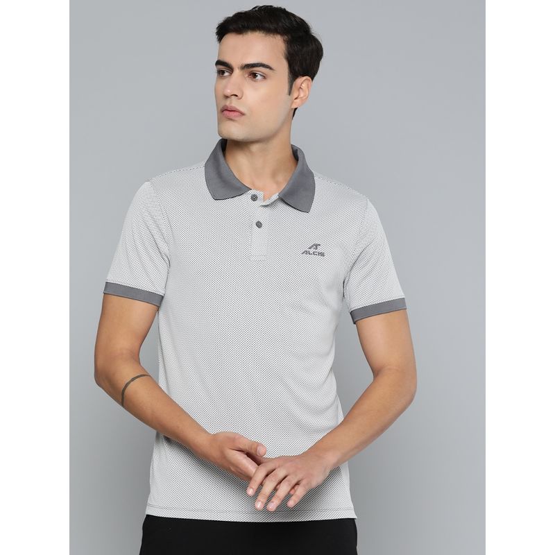 Alcis Men Colorblock Dry Tech Sports White Polo T Shirt (M)