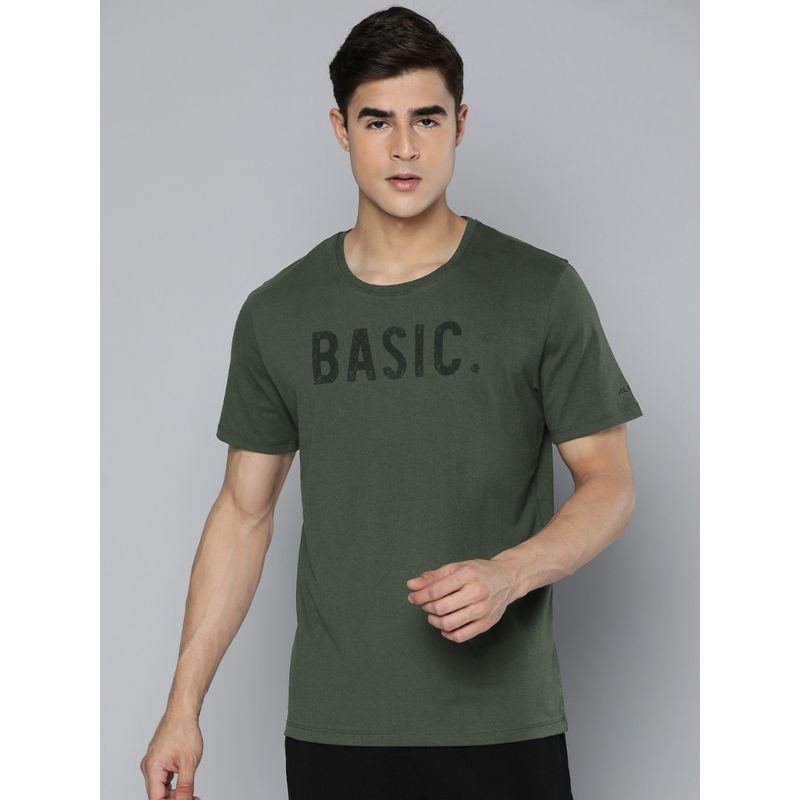 Alcis Men Typography Dry Tech Sports T Shirt Olive (2XL)