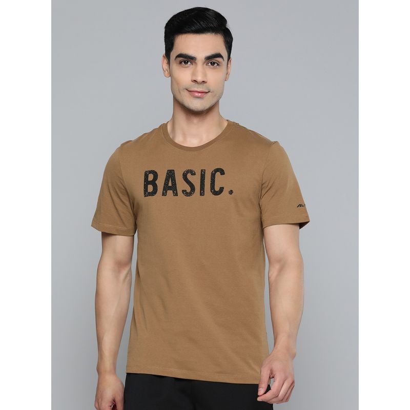 Alcis Men Typography Dry Tech Sports T Shirt Brown (L)