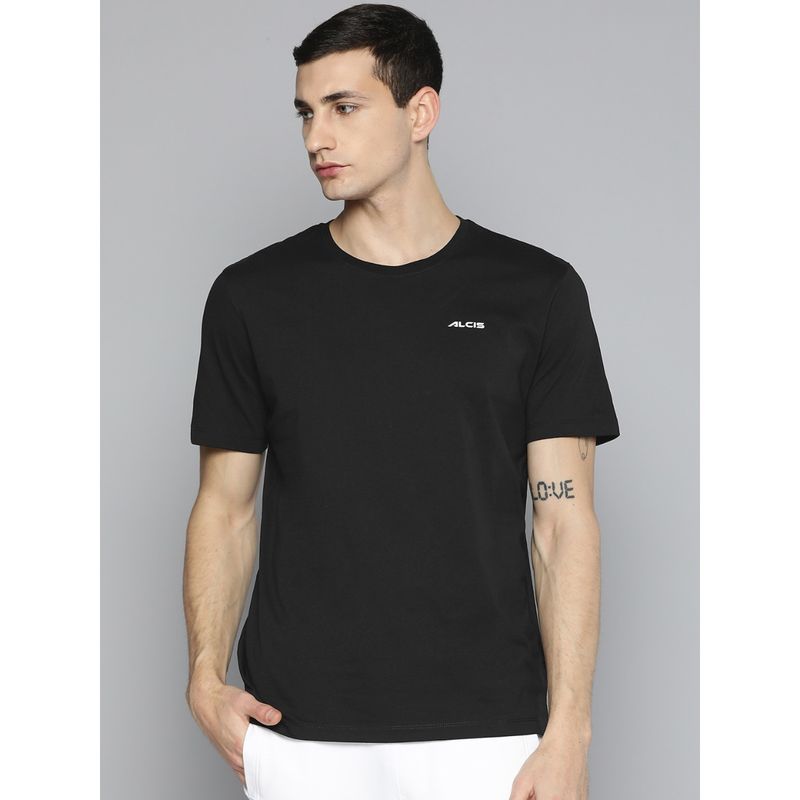 Alcis Black Typography Printed T Shirt (L)
