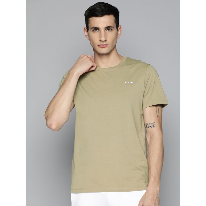 Alcis Beige Typography Printed T Shirt (L)