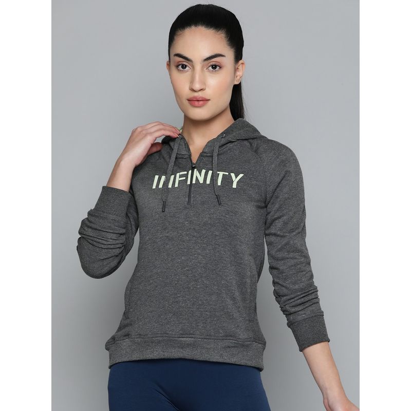 Alcis Grey Typography Hooded Sweatshirt (L)